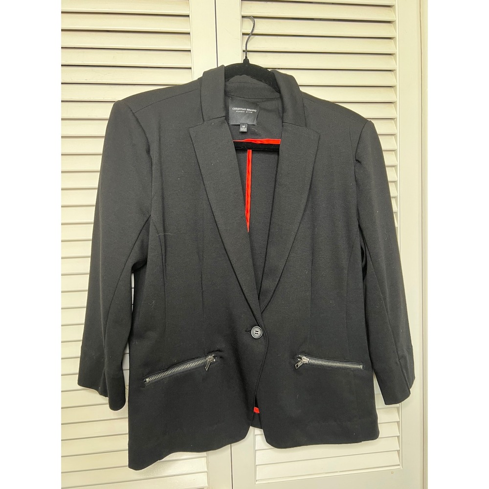 Christian Siriano Runway Blazer Women's M Black Cropped Zip Pocket Jacket